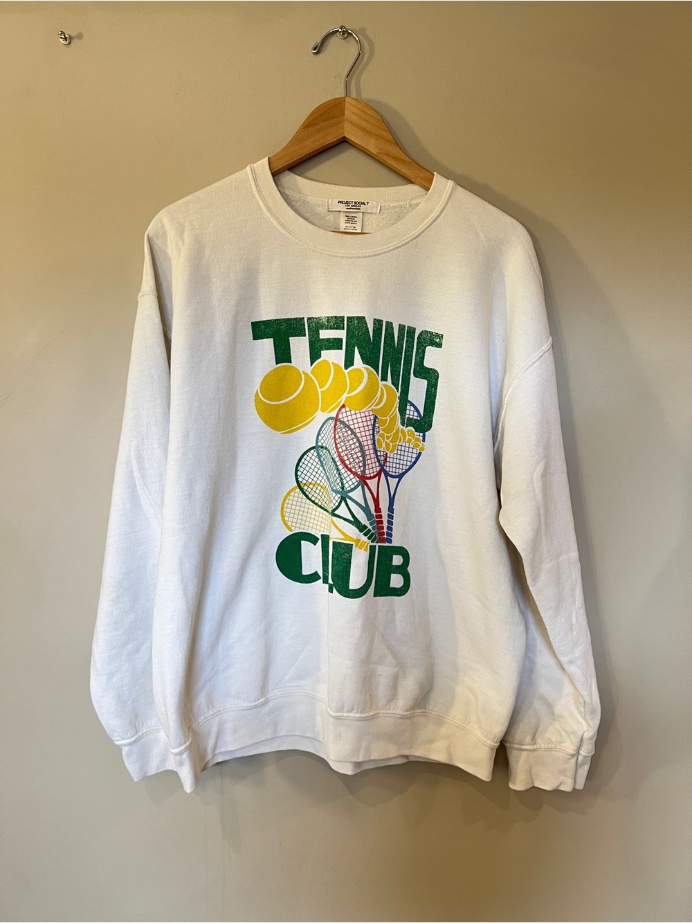 Project Social T Tennis Club Graphic Crewneck Sweatshirt White Men’s S/M Vintage - Picture 3 of 6